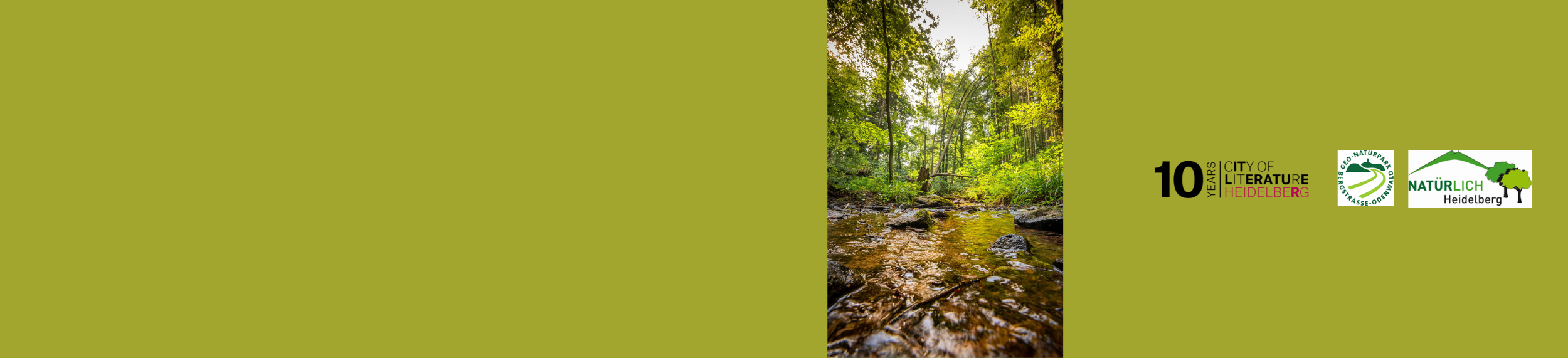 Grüne Bühne mit einem Bild von einem Wald in HD, daneben Logos der Kooperationspartner